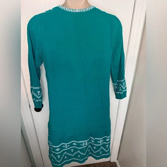 SOFT Surroundings Tropical Green JOLIE EMBROIDERED Cotton MIDI Dress PXL #1619 - Picture 4 of 12